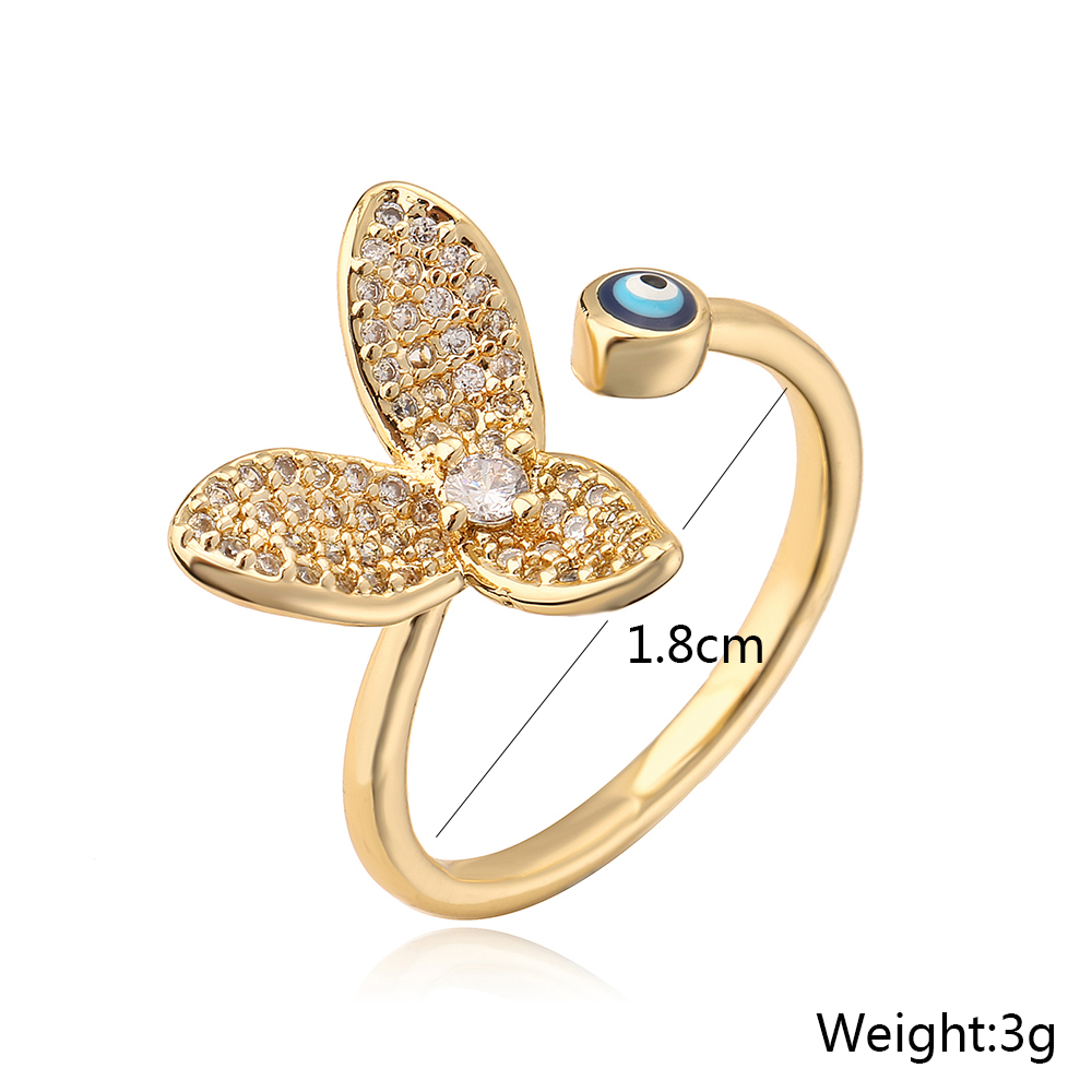 Nouveau Style Fleur Eye Placage De Cuivre 18k Or Dripping Huile Ouvert Zircon Anneau display picture 4