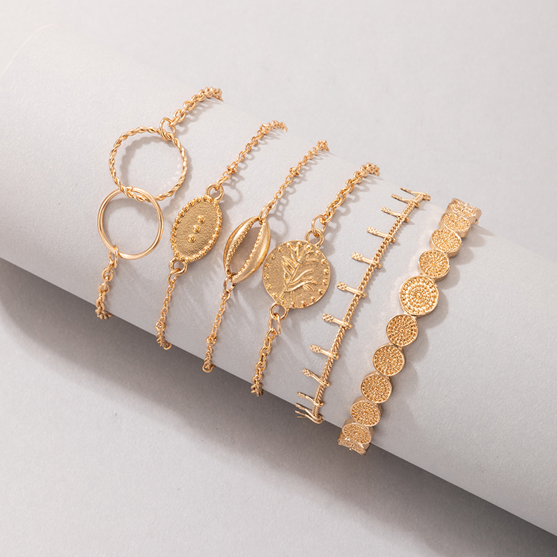 Fashion Bohemian Style Simple Geometric Circle Shell Flower 6-piece Alloy Bracelet display picture 2
