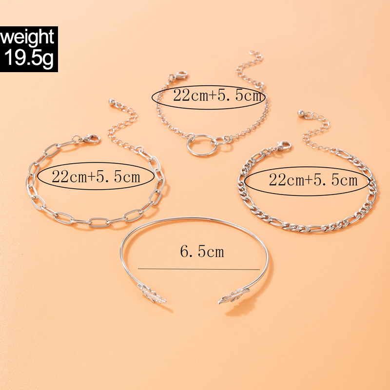 Fashion Simple Round Circle Leaves Open Geometric Chain Alloy Bracelet 4-piece Set display picture 1