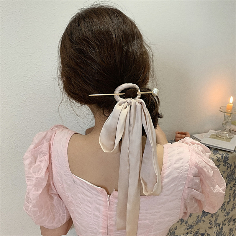 Fashion Elegant Printed Fabric Bow Ribbon Pearl Hair Clasp Hair Accessories display picture 3