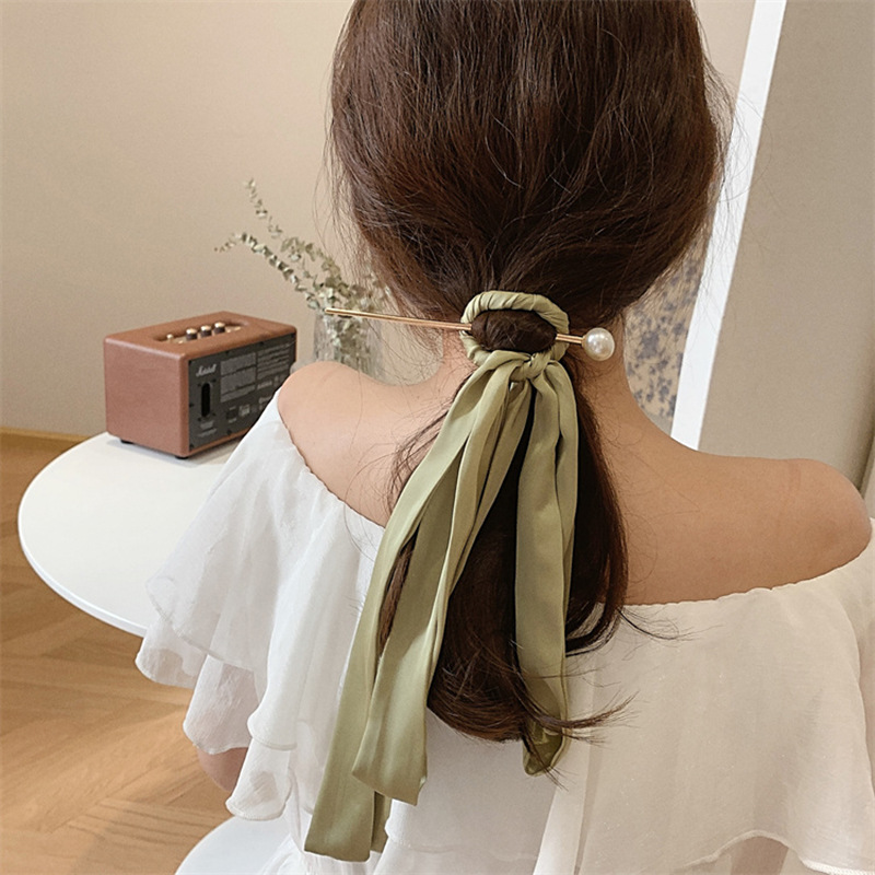 Fashion Elegant Printed Fabric Bow Ribbon Pearl Hair Clasp Hair Accessories display picture 4