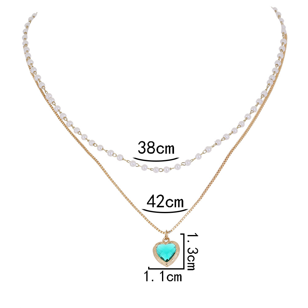 Legierung Kupfer Dunkelgrün Herz-geformt Zirkon Anhänger Künstliche Perle Halskette display picture 6