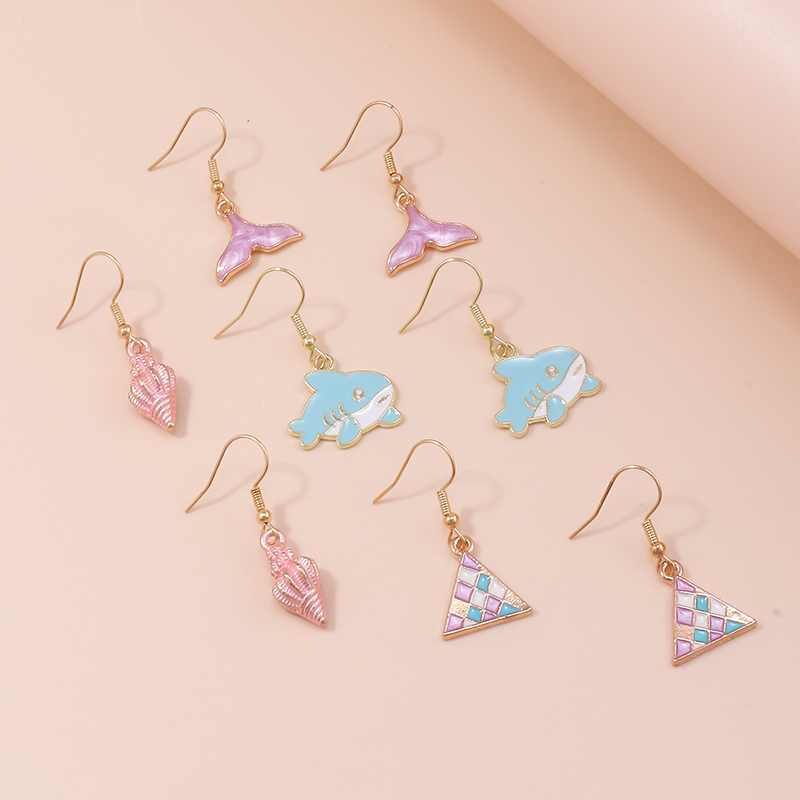 Fashion Ocean Animal Whale Shell Triangle Earrings Set display picture 2
