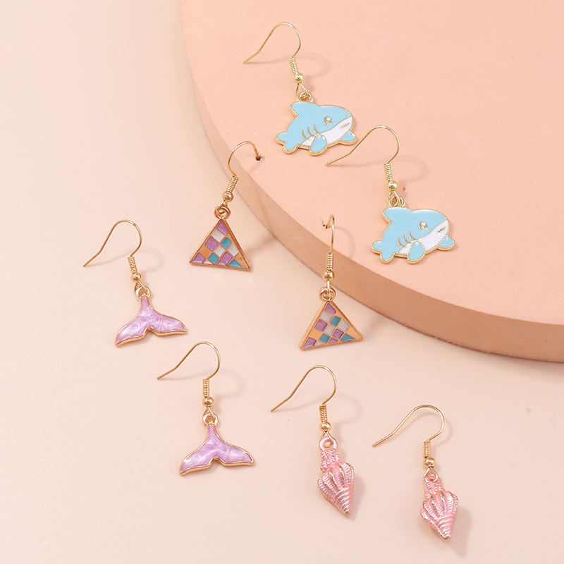 Fashion Ocean Animal Whale Shell Triangle Earrings Set display picture 3