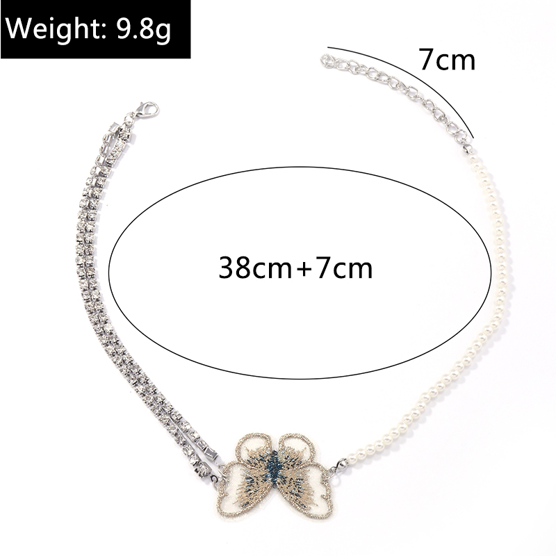 Fashion Inlay Rhinestone Pearl Transparent Butterfly Pendant Ecklace display picture 1