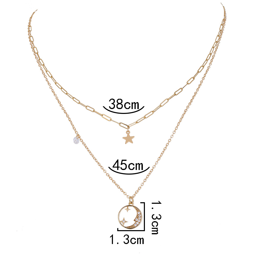 Alloy Double Layer Chain Geometric Moon Chain Alloy Necklace display picture 9