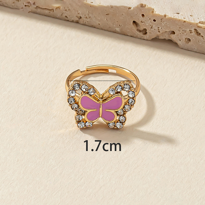 Rhinestone Colored Butterfly Drop Oil Adjustable Finger Ring display picture 4