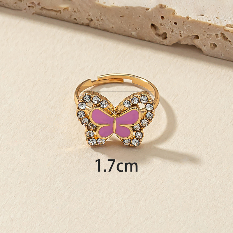 Strass Farbige Schmetterling Tropfen Öl Einstellbare Finger Ring display picture 4