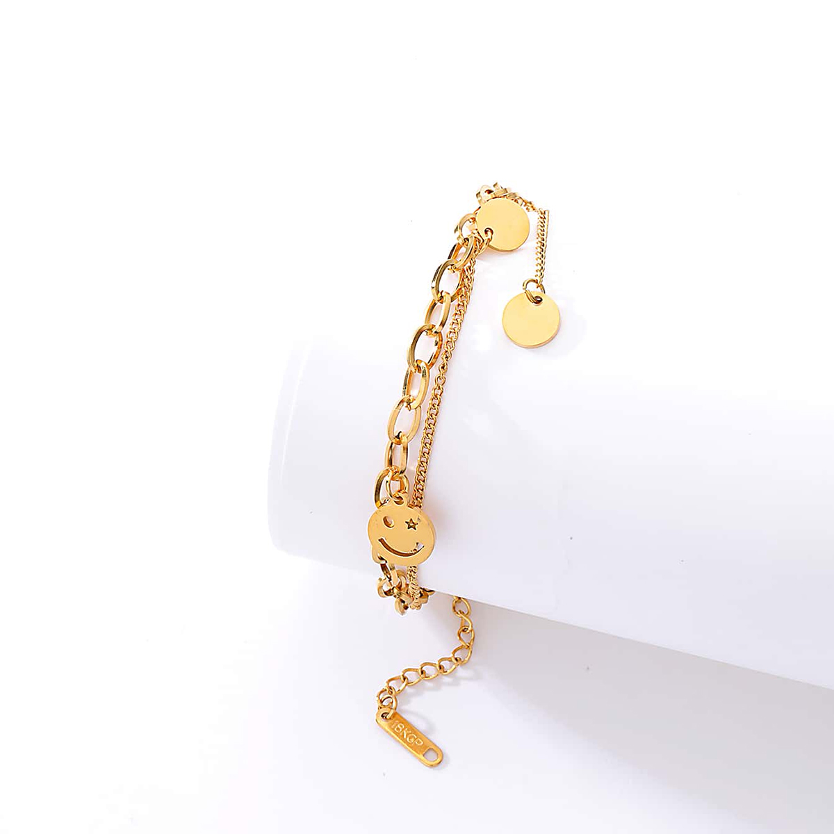 Fashion Creative Hollow Smiley Face Double Layer Plating 18k Golden Copper Bracelet display picture 2