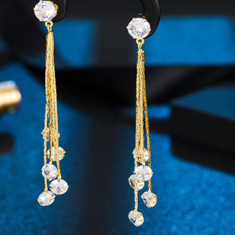 Nouveau Mode Long Gland Diamant-intégré Gouttes Pour Les Oreilles Boucles D'oreilles En Cuivre display picture 2