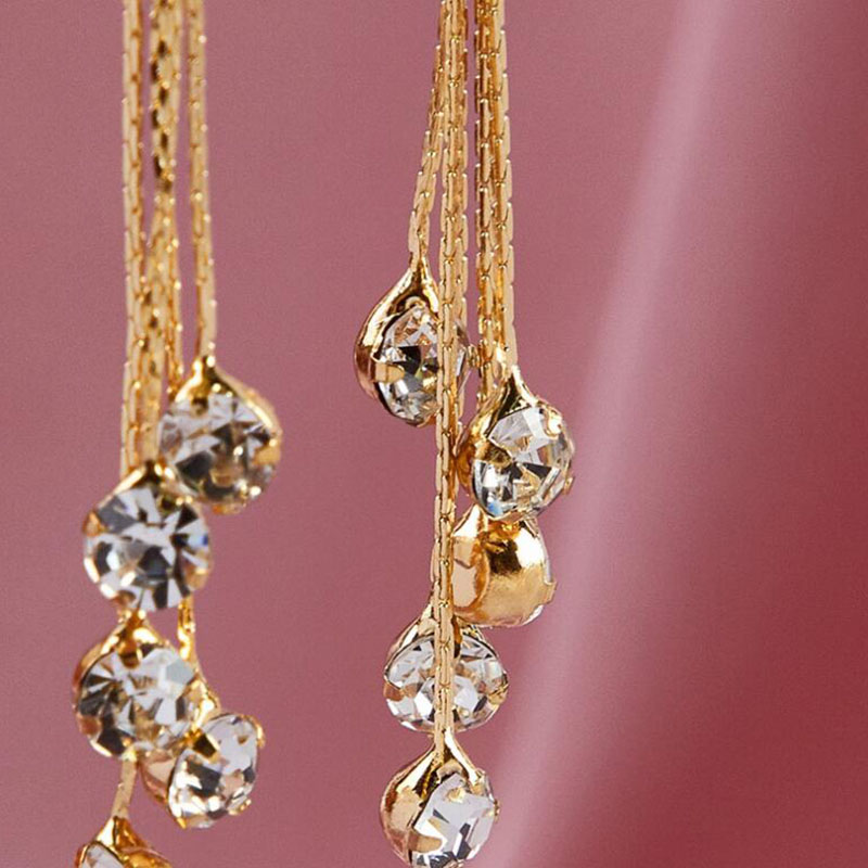 New Fashion Long Tassel Diamond-embedded Eardrops Copper Earrings display picture 4