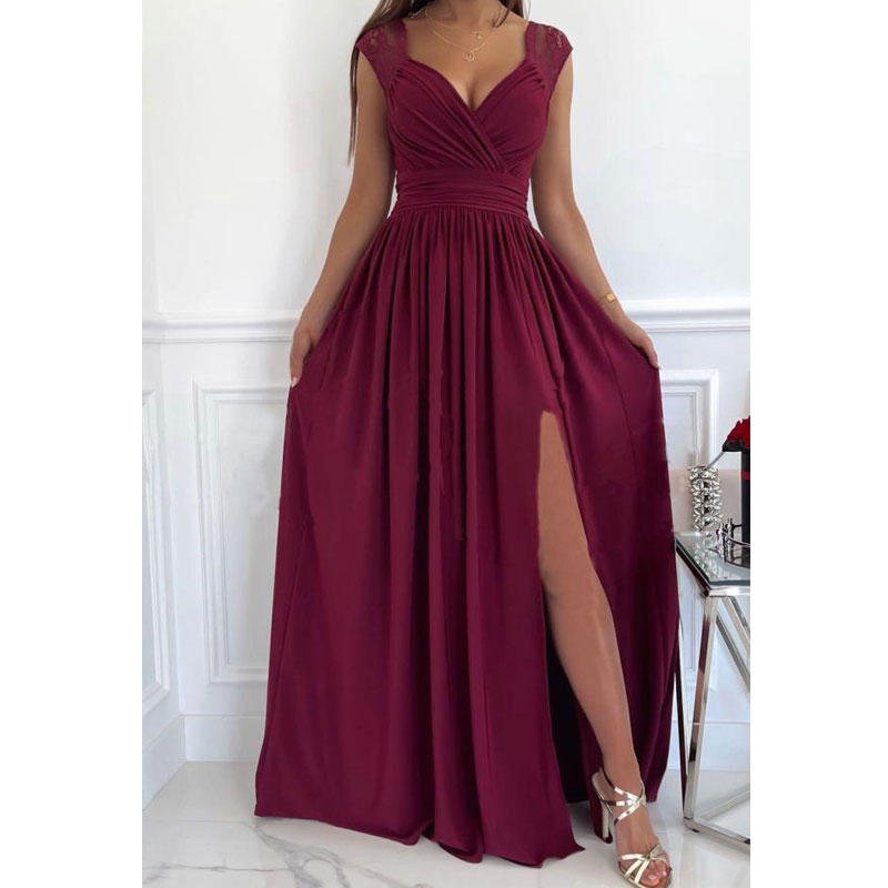 Sommer Ärmellose Spitze Backless Slit Frauen Kleidung Einfarbig Kleid display picture 1