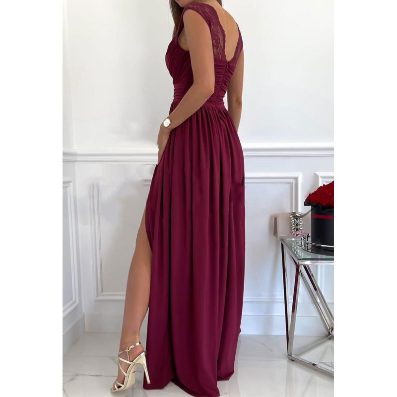 Summer Sleeveless Lace Backless Slit Women's Clothing Solid Color Dress display picture 2