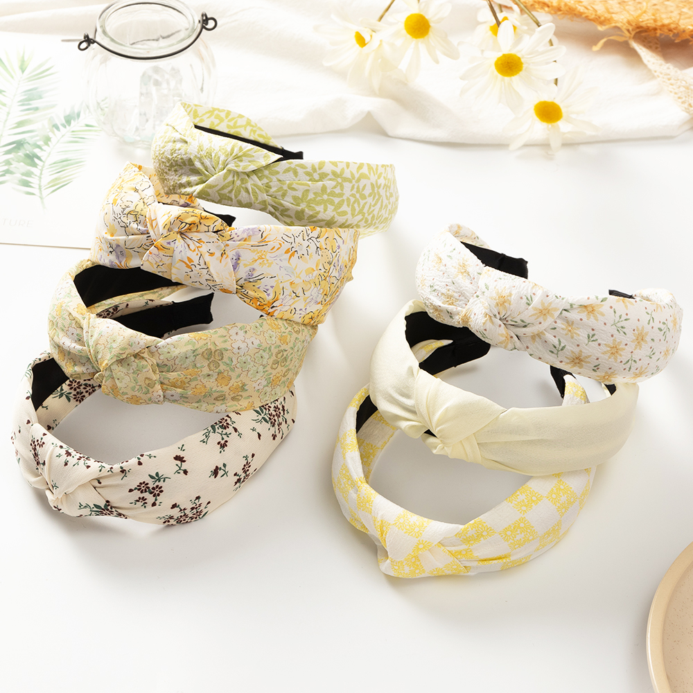 New Style Wide Edge Striped Plaid Color Floral Hair Accessories Headband display picture 3