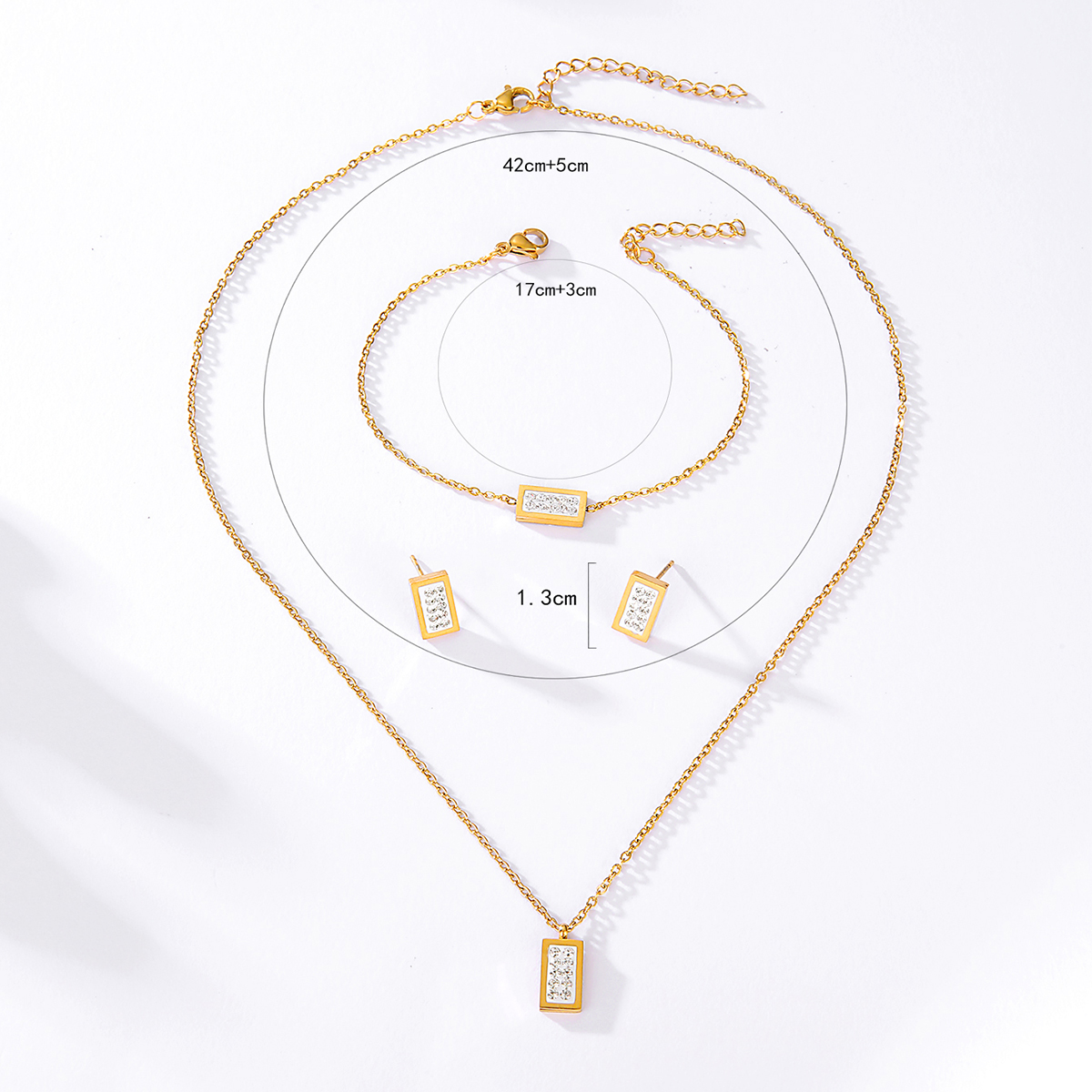 Acero Inoxidable 201 Chapados en oro de 18k Moda Enchapado Rectángulo Circón Esposas Pendientes Collar display picture 3
