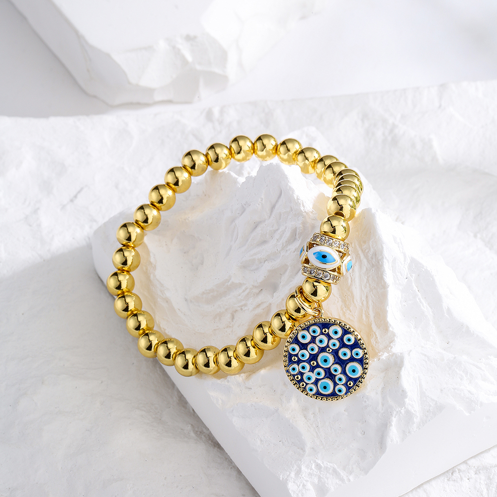 Kreative Kupfer Plattierte 18k Gold Augen Runde Anhänger Perlen Armband display picture 2