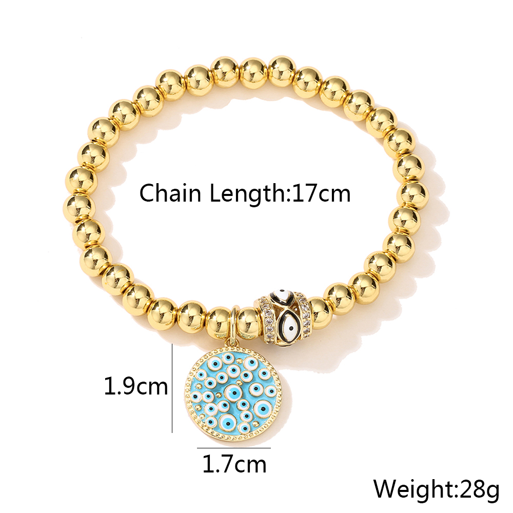 Kreative Kupfer Plattierte 18k Gold Augen Runde Anhänger Perlen Armband display picture 3