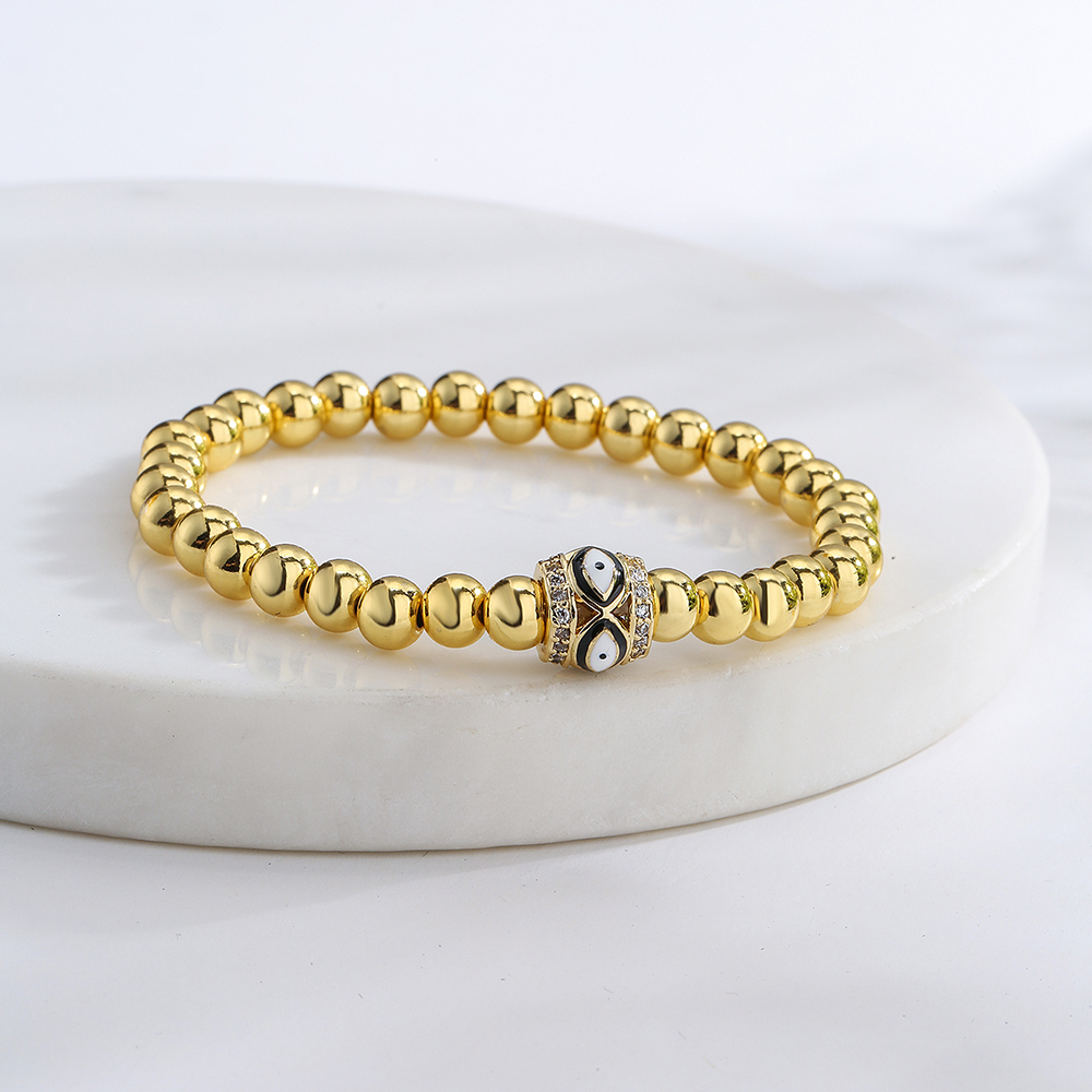 New Style Copper 18k Gold Plating Drop Oil Zircon Devil's Eye Beads Bracelet display picture 2