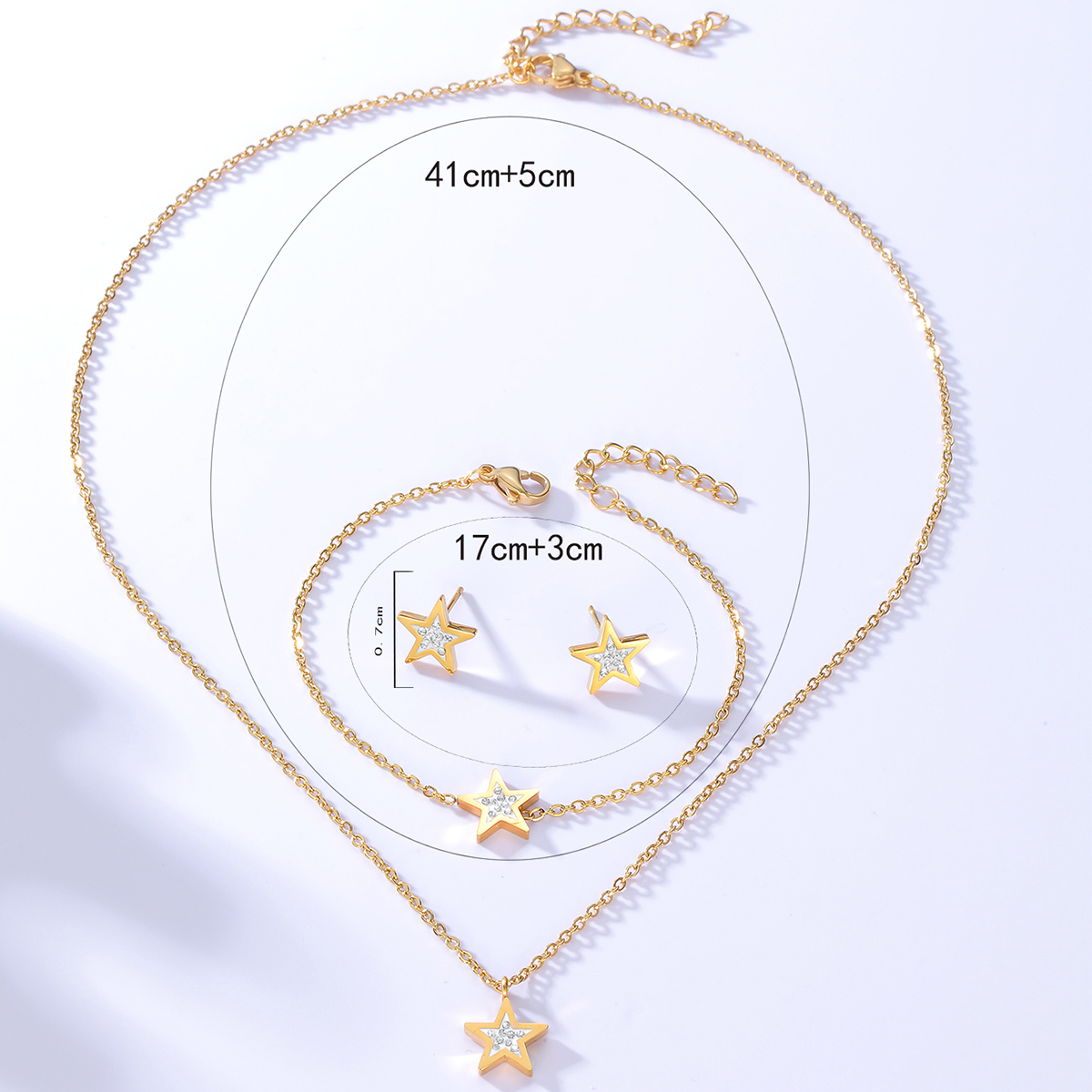 201 Stainless Steel 18K Gold Plated Fashion Plating Star Zircon Bracelets Earrings Necklace display picture 4