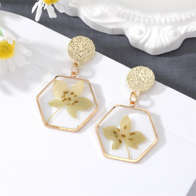 Mode Ethnischen Stil Getrocknete Blume Geometrische Daisy Rose Anhänger Ohrringe display picture 3