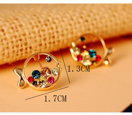 Fashion Cute Clownfish Animal Hollow Jeweled Small Fish Colorful Crystals Stud Earrings display picture 6