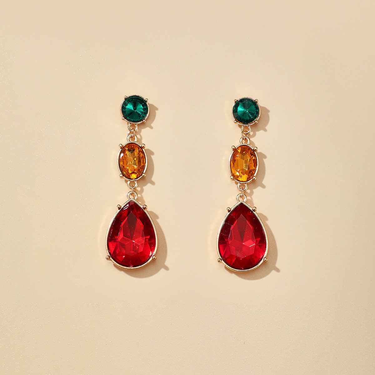 New Fashion Retro Baroque Glass Colorful Rhinestone Drop-shaped Alloy Earrings display picture 1