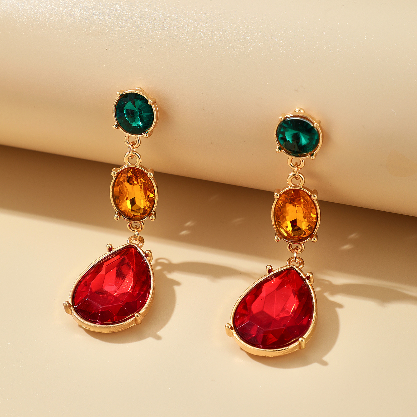 New Fashion Retro Baroque Glass Colorful Rhinestone Drop-shaped Alloy Earrings display picture 4