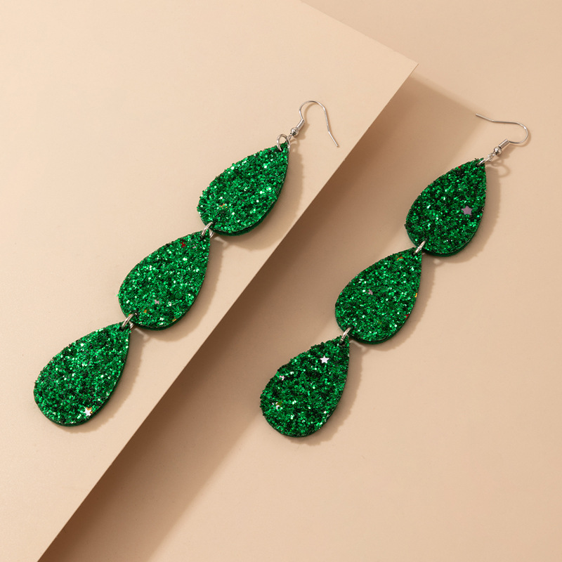 Fashion New Green Sequins Ear Hook Geometric Stars Alloy Earrings display picture 3