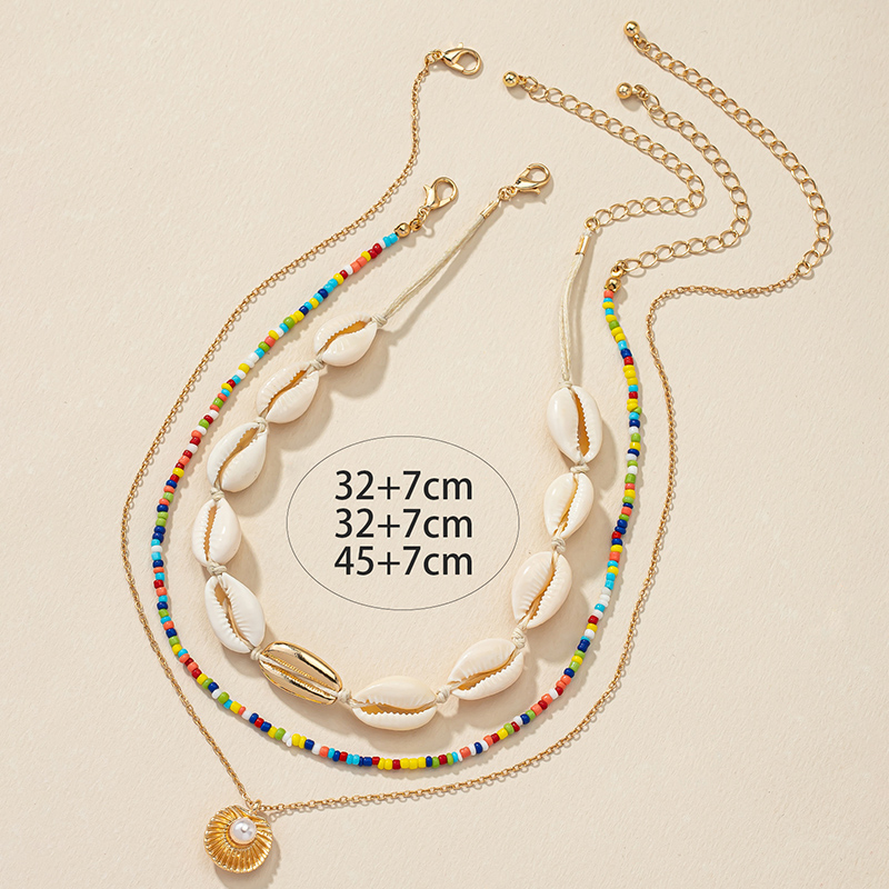 Ethnic Style Three-layer Twin Shell Pearl Bead Necklace Set display picture 4