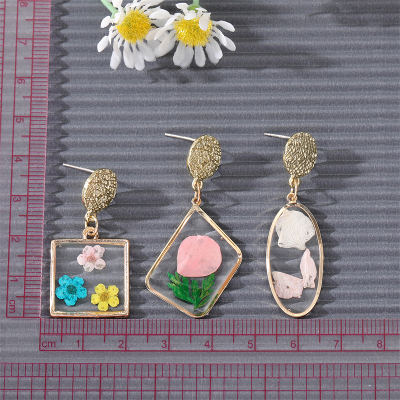 Vintage Style Dried Flower Daisy Oval Rhombus Pendant Earrings display picture 2