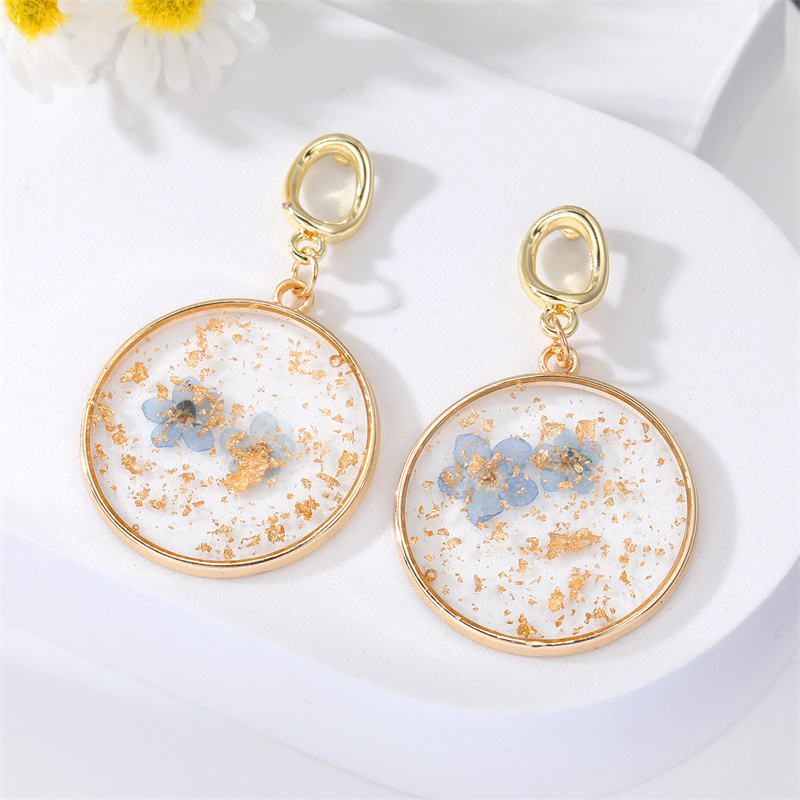 Vintage Style Dried Flower Geometric Transparent Gold Foil Pendant Earrings Necklace Set display picture 3