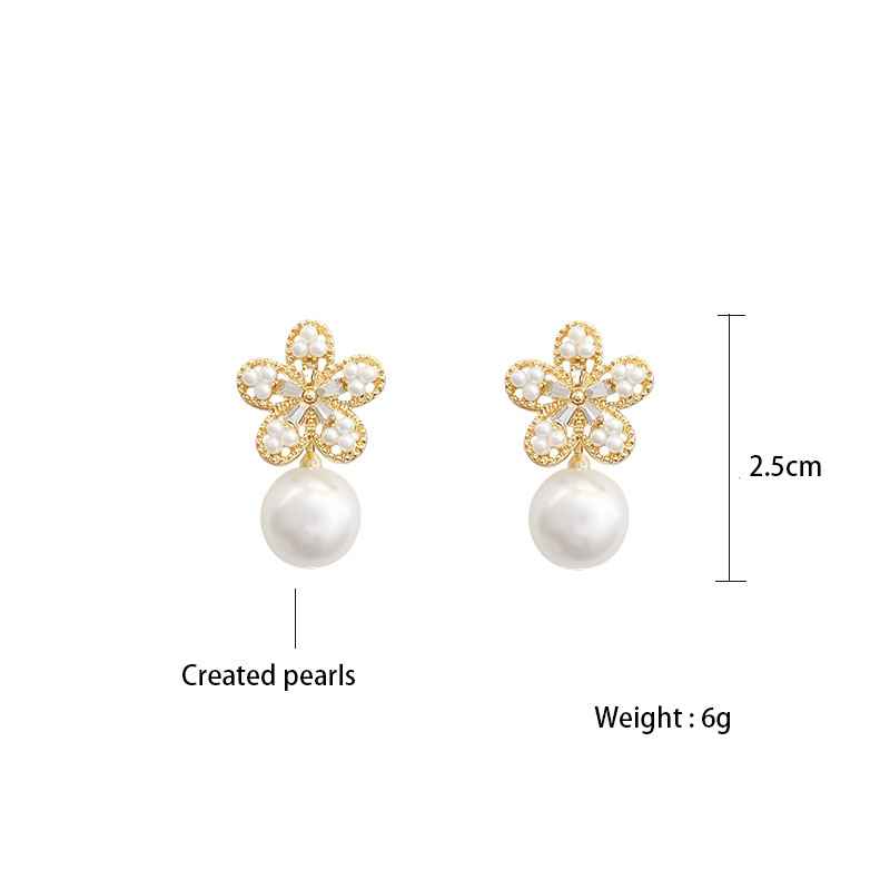 Fashion Alloy Flower Earrings Shopping Inlaid Pearls Pearl Drop Earrings As Picture display picture 1