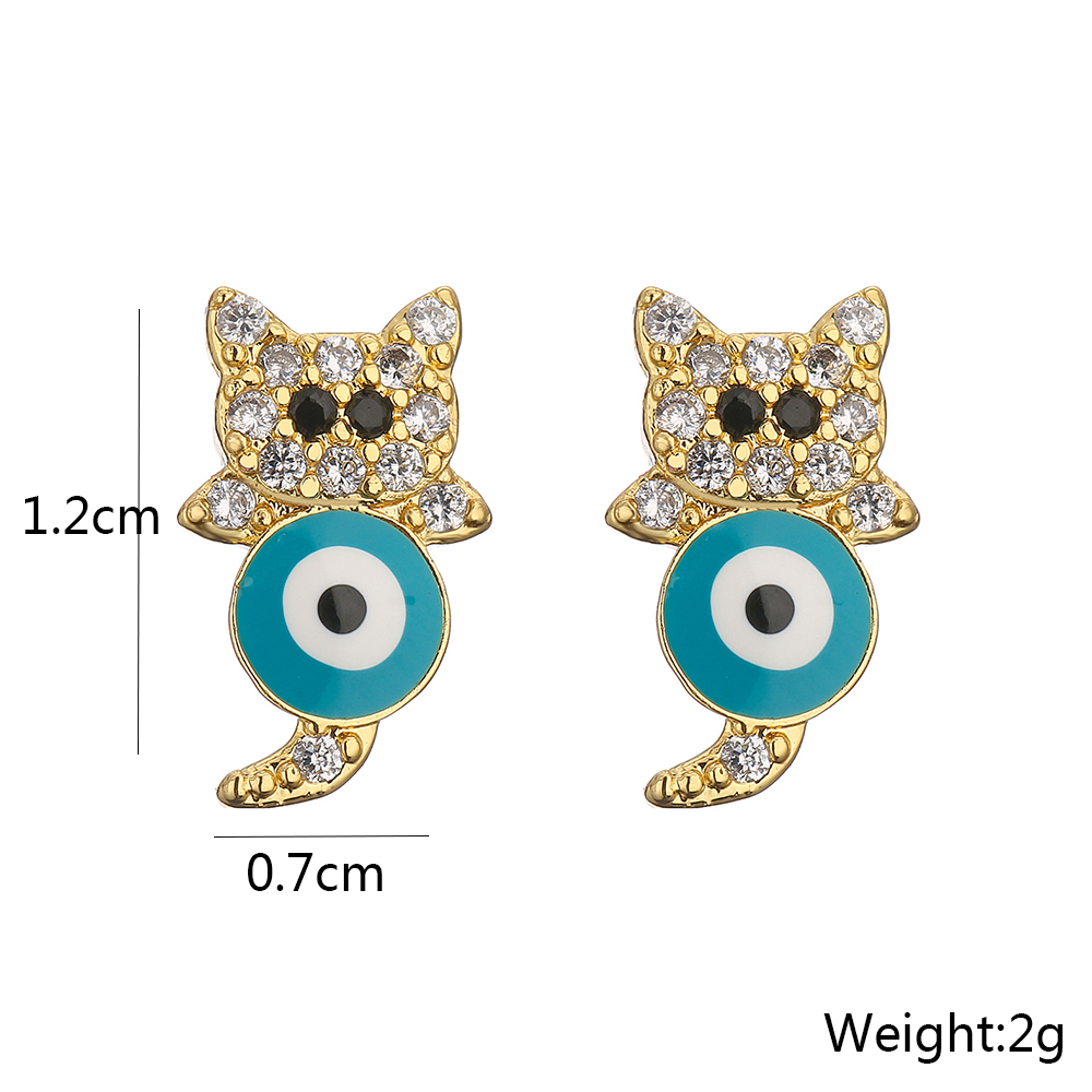 Cute Cat Copper Plating 18k Gold Dripping Oil Zircon Earrings display picture 4
