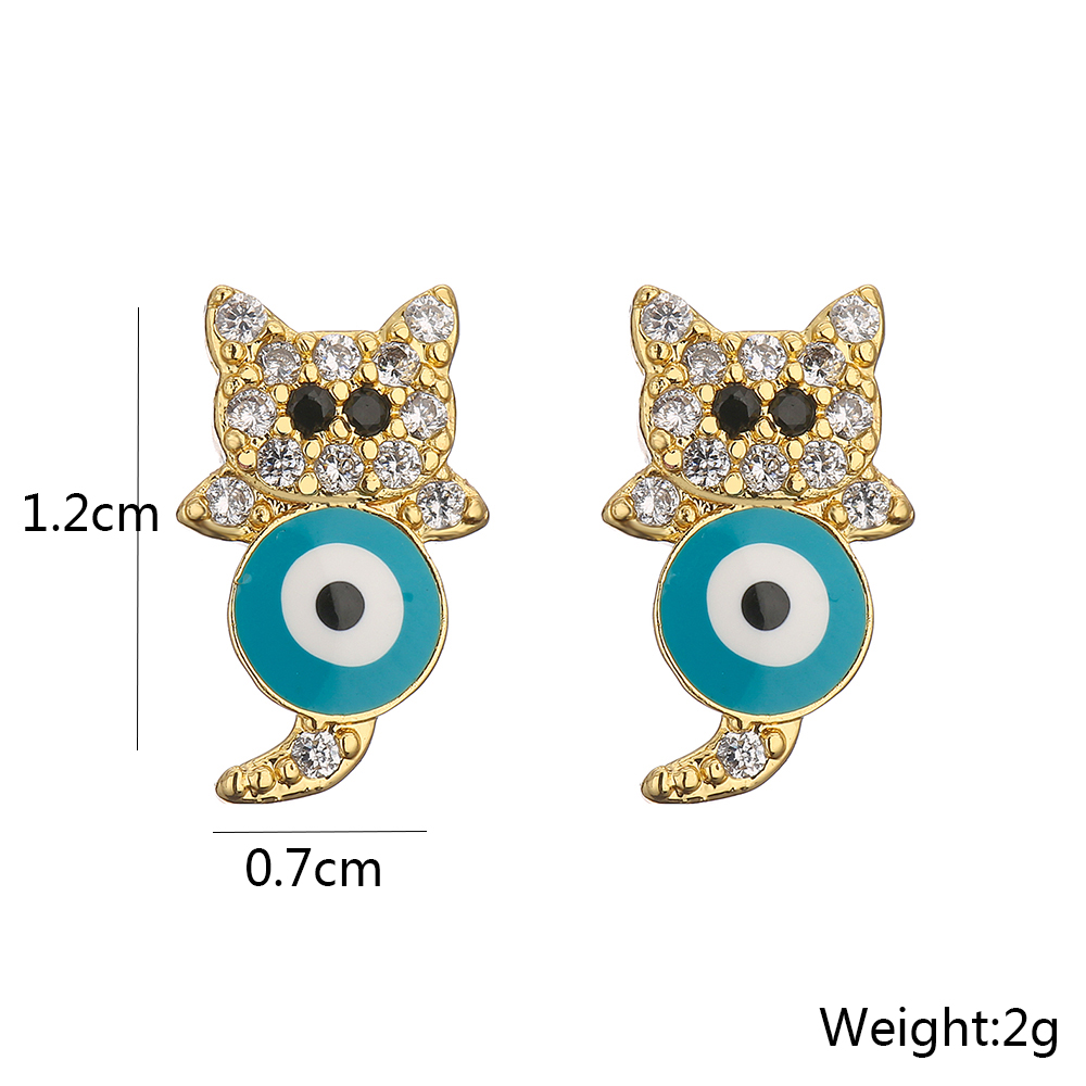 Mignon Chat De Cuivre Placage 18k Or Dripping Huile Zircon Boucles D'oreilles display picture 4