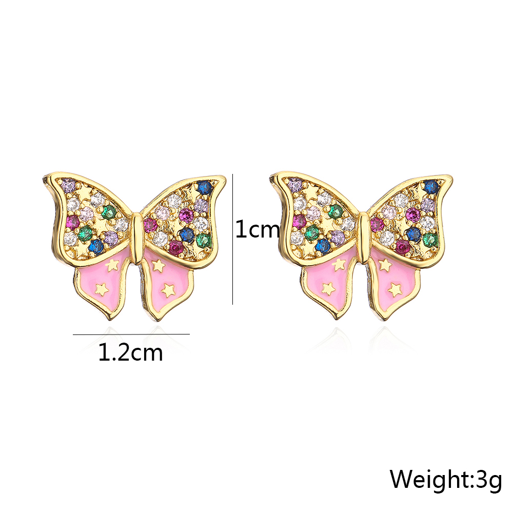 New Style Copper Plating 18k Gold Micro Inlay Color Zirconium Butterfly Stud Earrings display picture 4