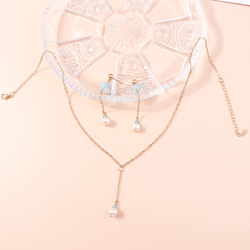 Mode Natürliche Stein Geometrische Perle Halskette Ohrringe Suite display picture 3