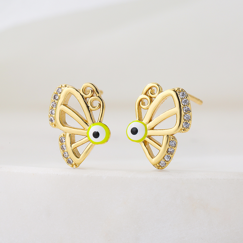 Cute Style Copper Plating 18k Gold Drop Oil Zircon Dragonfly Butterfly Stud Earrings display picture 2