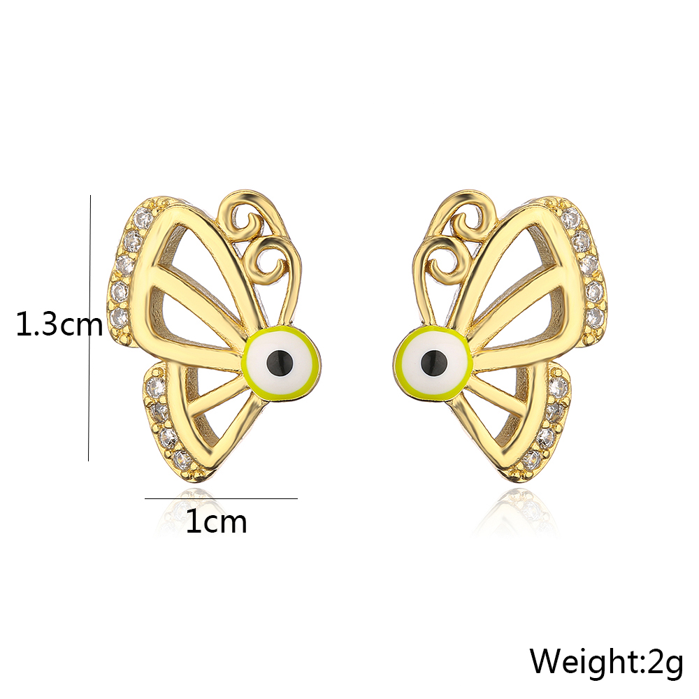 Cute Style Copper Plating 18k Gold Drop Oil Zircon Dragonfly Butterfly Stud Earrings display picture 4