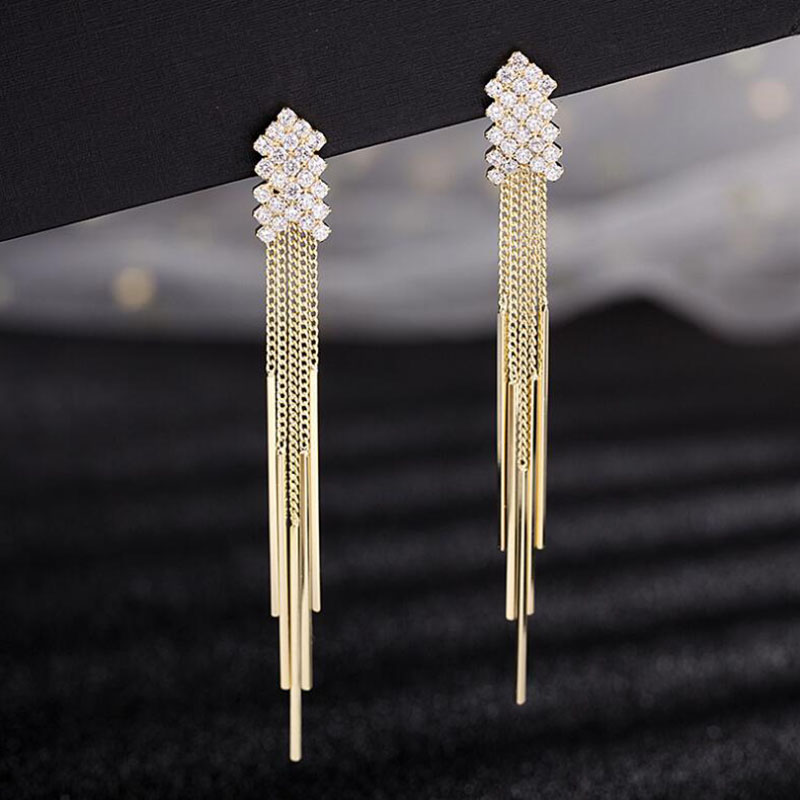 Fashion Elegant Long Tassel Zircon Inlaid Earrings For Women display picture 1