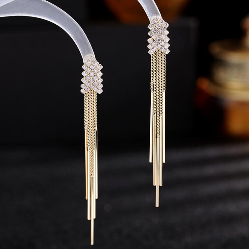 Fashion Elegant Long Tassel Zircon Inlaid Earrings For Women display picture 2