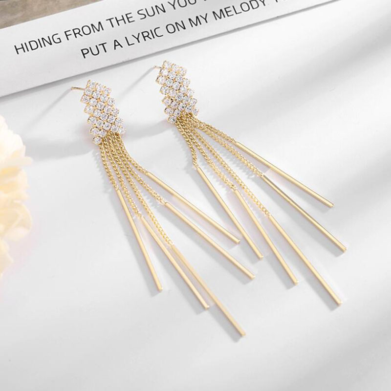 Fashion Elegant Long Tassel Zircon Inlaid Earrings For Women display picture 3