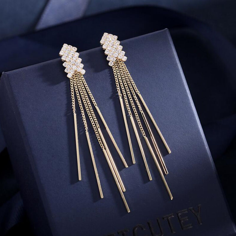 Fashion Elegant Long Tassel Zircon Inlaid Earrings For Women display picture 4