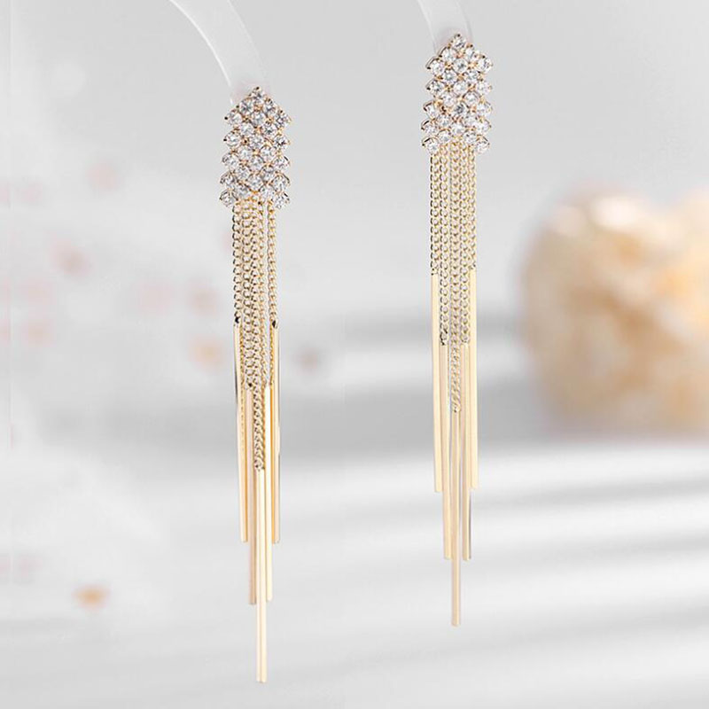 Fashion Elegant Long Tassel Zircon Inlaid Earrings For Women display picture 5