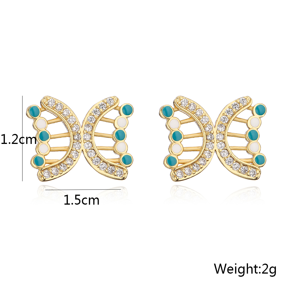 New Style Copper Plating 18k Gold Dripping Oil Zircon Hollow Butterfly Stud Earrings display picture 3