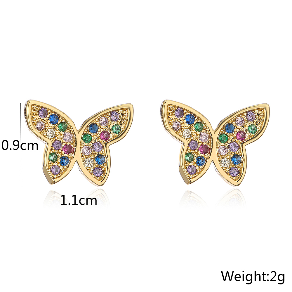 New Style Copper Plating 18k Gold Dripping Oil Zircon Hollow Butterfly Stud Earrings display picture 4