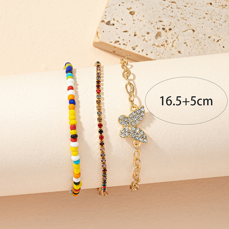 Personality Rhinestone Butterfly Stack Colorful Beads 3-piece Bracelet Set display picture 4