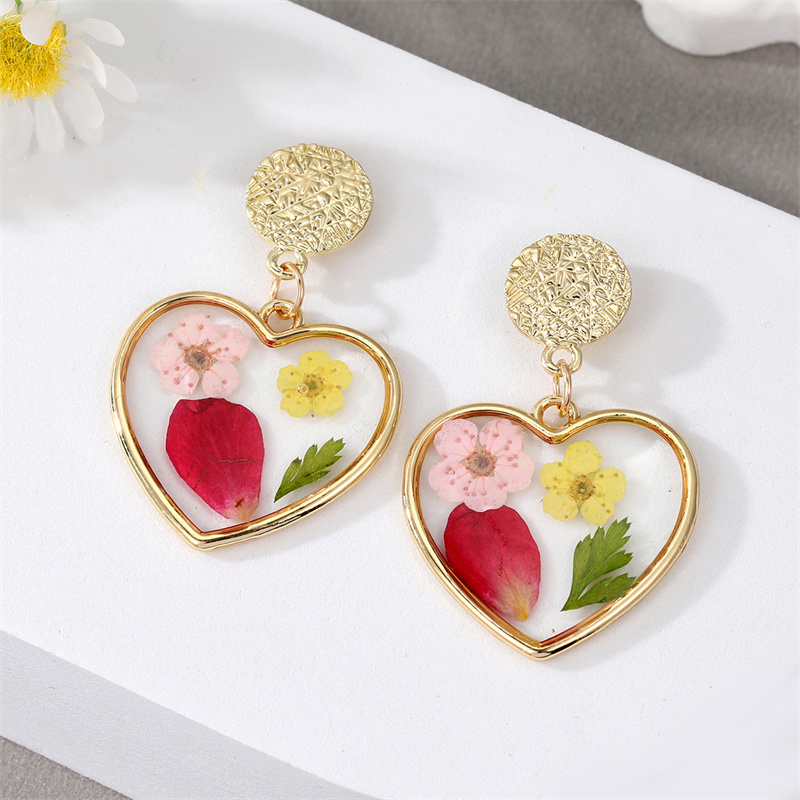 1 Piece Pastoral Round Flower Epoxy Alloy Resin Earrings display picture 3