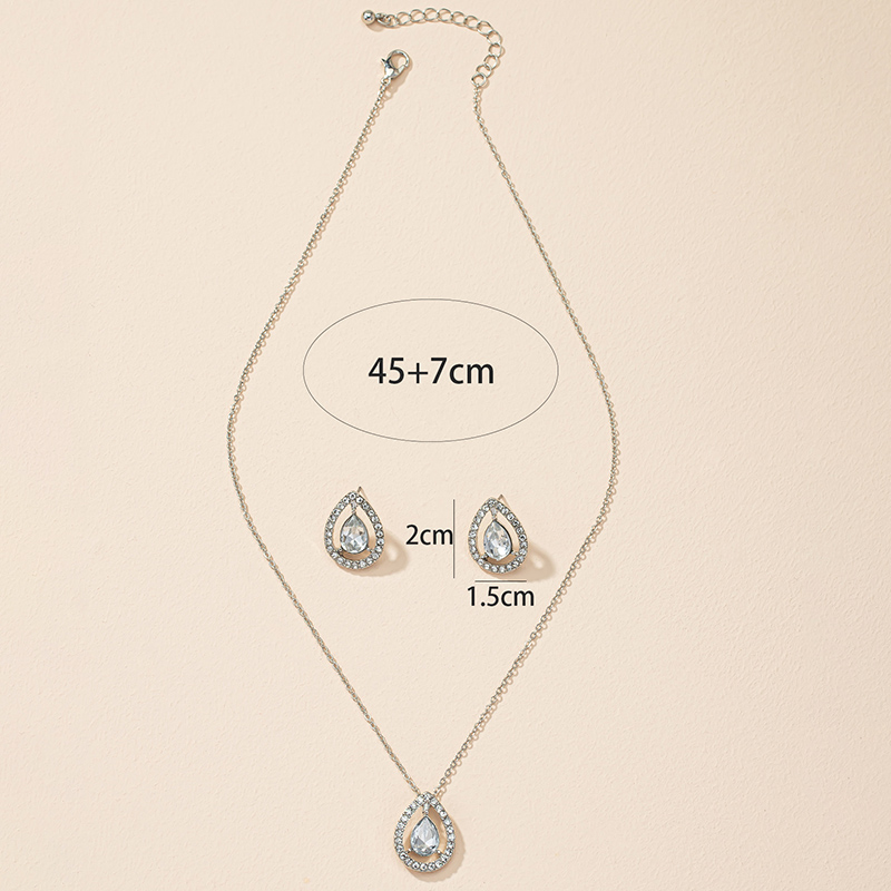 Fashion Water Drop Pendant Inlay Full Diamond Earrings Necklace Accessories Set display picture 4
