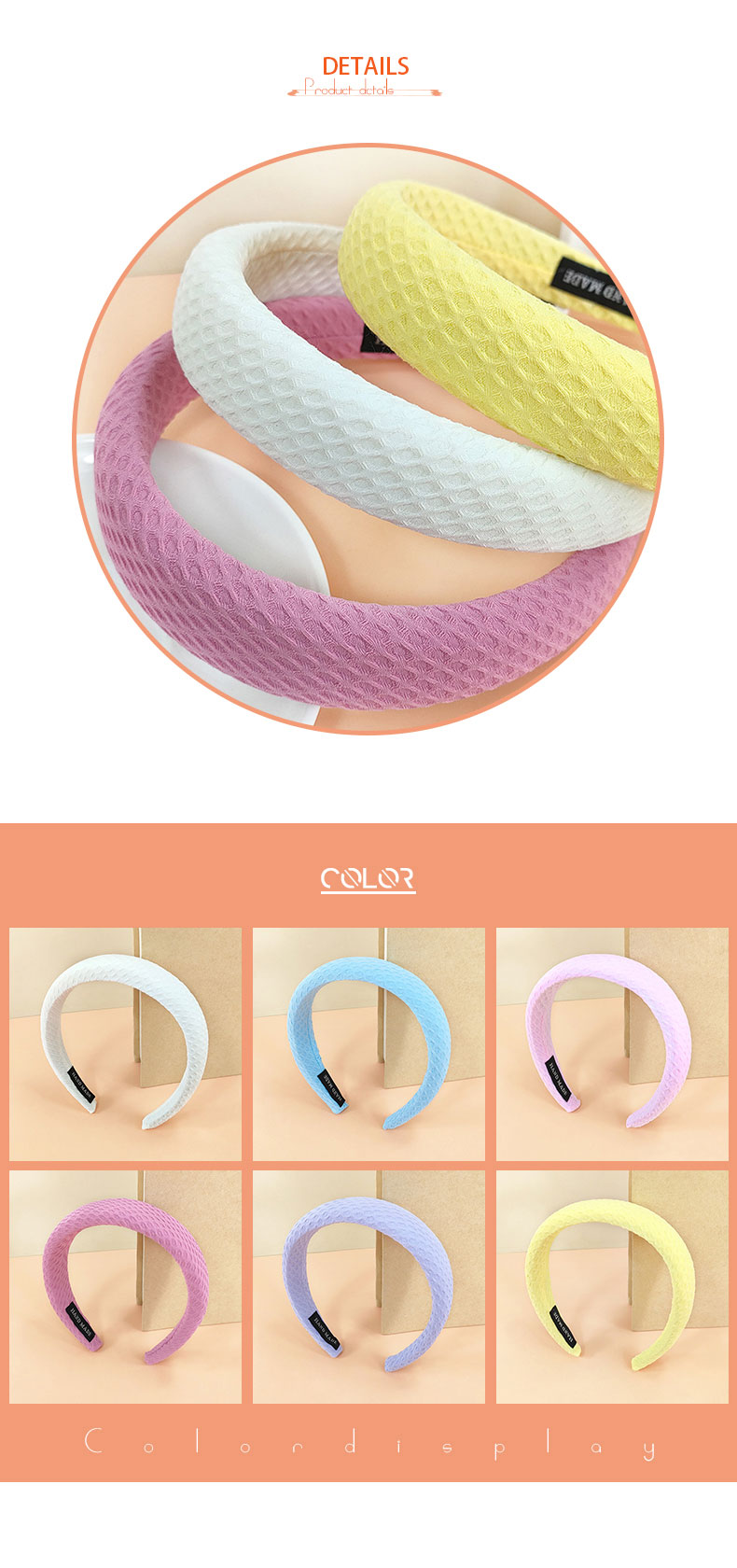 Neue Stil Candy Farbe Grid Muster Schwamm Stirnband display picture 3