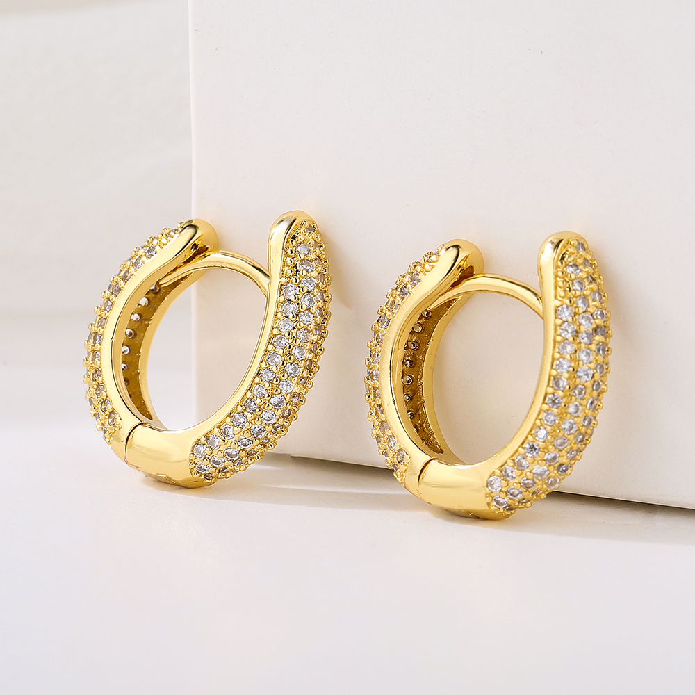 New Style Circle Copper Plating 18k Gold Full Zircon Earrings display picture 3